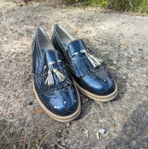 Blue patent leather loafers Italian made